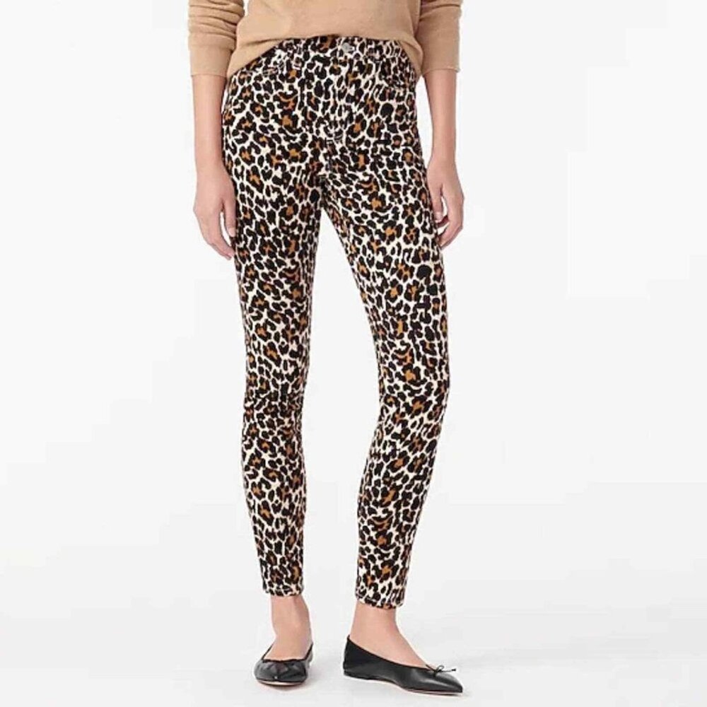 J.Crew 10" Highest Rise Toothpick Leopard Skinny Corduroy Pants‎